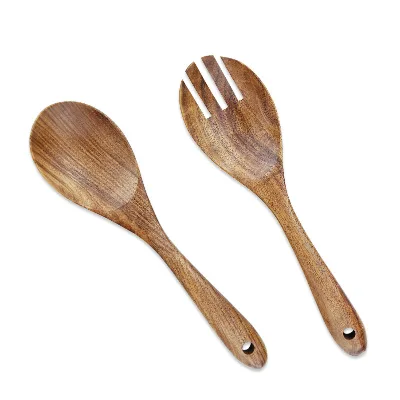Guansen Modern Hand Polish Acacia Wood Salad Fork Camping Stocked Fork Set