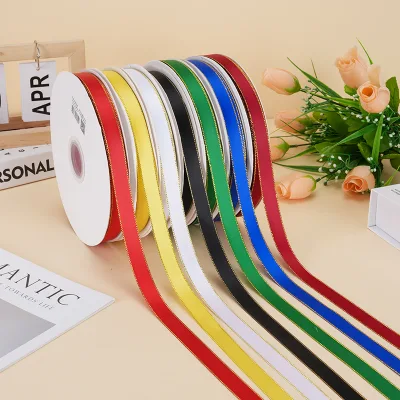 Gold Edge Polyester Ribbon Roll, Gold Trim Decorative Ribbon for Gift Wrapping, Floral Packaging, DIY Crafts & Party Decor