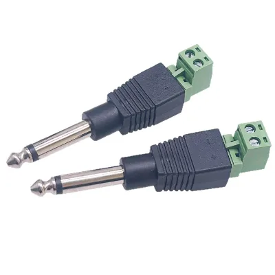90 Degree 6.35mm Mono Plug to AV Terminal Block Adapter 2 Screw Connector