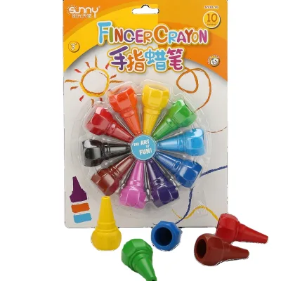 10 Non-Toxic Colors Plastic Finger Crayon for Toddlers in Blister Packaging