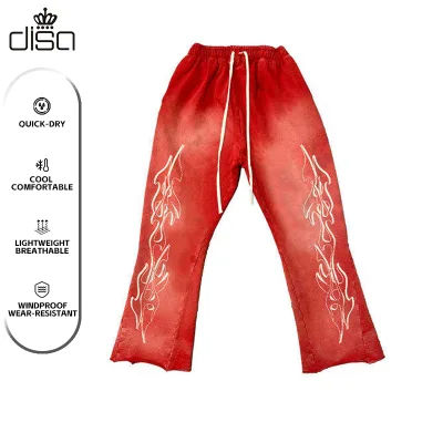 Men's Winter High Streetwear Tracksuit Set Breathable 3D for Puff Print Flared Hoodie Sweatpants Raw Hem Cut Edge Graphic Jogger