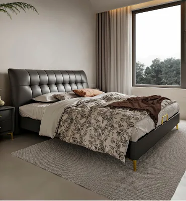 Modern Latest Design Up-holestered Floating King Bed Frame Bed with Light Bedroom Furniture Synthetic White Leather Double Bed