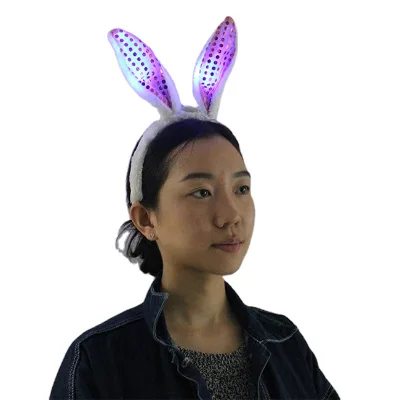 LED Light-Up Bunny Ears Headband for Graduation Ramadan Thanksgiving or Diwali Party Decorations Plush Rabbit Hairbands