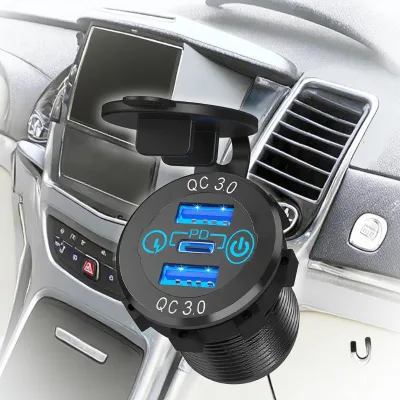Blue LED 12V USB Socket Aluminum Alloy PD 20W Charger Fast Charging USB C Car Charger Aluminum With Dust Cover