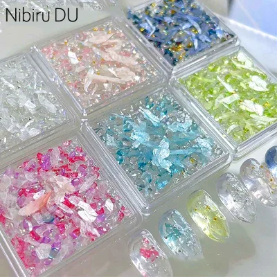 Irregular Abalone Seashell Slices & Colorful Shell Sequins 3D Aurora Shell Flakes for Nail Art Manicure Accessories