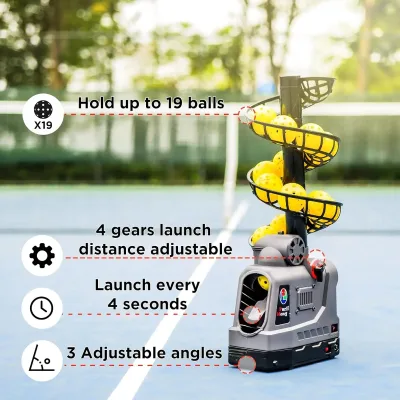 Bosket High Quality 681PBH Pickleball Machine with Auto Swing, 3 Angles & 4 Speeds Adjustable, Portable Pickleball Launcher