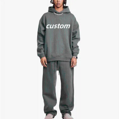Mens Custom Hoodie Set Sweatsuit 345gsm Fleece Embroidery Two Piece Sweat Suits Wholesale Tracksuits for Men and Screen Printing