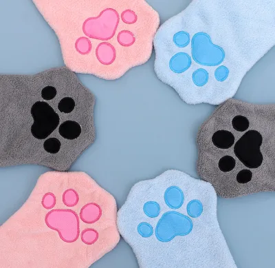 Bulk Supply Cute Paw Print Microfiber Pet Drying Mitt Super Absorbent Bath Towel Glove