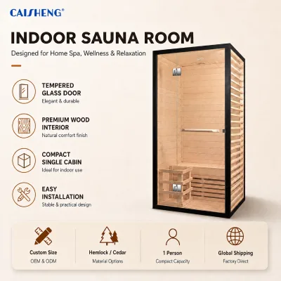 1 Person Traditional Stove Sauna, with Suspended Sauna Bench, Solid Wood Material, Supports Logo Customization