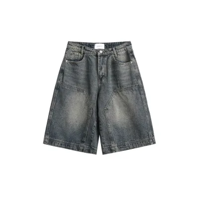 Distressed Wash Denim Jeans Vintage Loose Worn Out Five Point Short Men's Denim Shorts