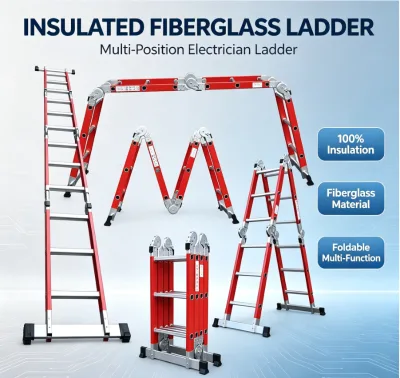 Fiberglass Insulated Multi-Purpose Ladder EN131 150kg Foldable Extension 4x3-4x5 for Electrician High Voltage Work