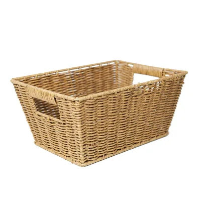 High Quality Eco-Friendly Colorful Rattan Bamboo Storage Baskets Hand Woven with Iron Plastic PE Handles Wholesale Carton Packed