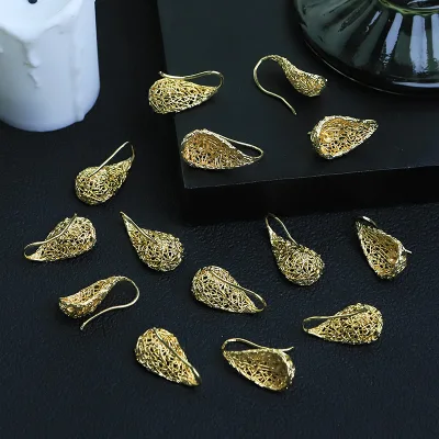 GLSEEVO 18k Gold Plated Ear Hooks for Diy Earring Jewelry Making Accessories Hollow Drop Earring Findings PJ0001