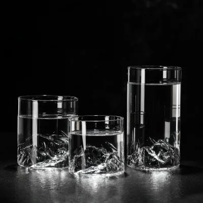 Premium Crystal Whiskey Glass with Custom Engraved Logo and Mountain Bottom Design for Bourbon Scotch