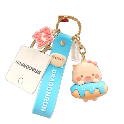 Novelty Lovely Cartoon Pig 3D PVC Keychain Fashionable Rubber Key Rings Pendants