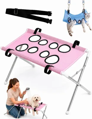 Dog & Cat Grooming Hammock Stand Foldable Bath Rack Mesh Steel Support Stable Pet Shower Stand