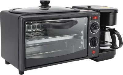 3-in-1 Household Breakfast Station Microwave Frying Pan Coffee Maker Toaster Oven in Housing