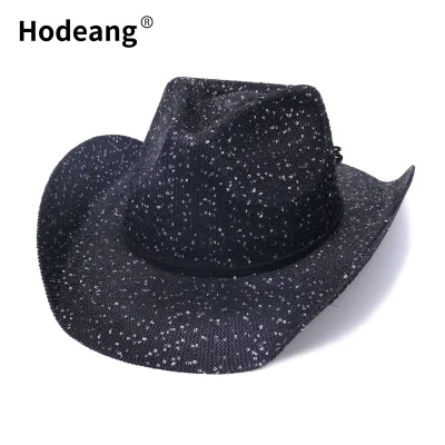Sparkly Sequin Cowboy Hat with Suede String Trim