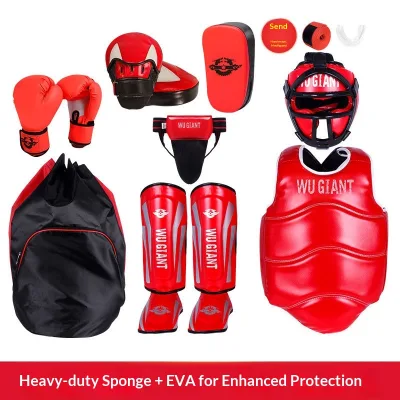 Sanshou Protective Gear Full Set Children & Adult Boxing Muay Thai Combat Training Shin Guards Chest Guard with PU Material