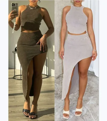 Summer New Tank Top Wrap Hip Set Thread Slim Irregular Long Skirt Two Piece Set