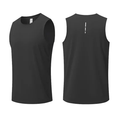 AMCLEVER Men's Casual Running Tank Top Breathable Knitted Spandex/Polyester Quick Dry Button Luminous Print Reflective Stripe