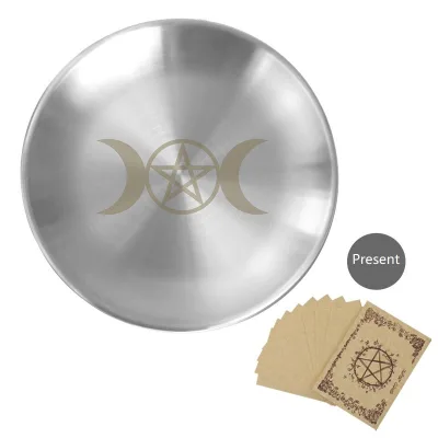 14cm Silver Five Stars Pendant Metal Candlestick Divination Round Metal Plate Ceremony Meditation Stainless Steel Plate