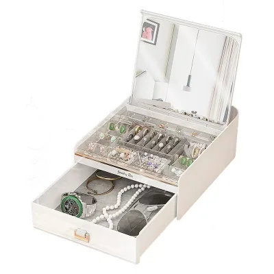 Modern Rectangle Jewelry Box Mirror Drawer Custom Logo Sunglass Storage Organizer for Rings Earrings Necklace Bracelet Watch