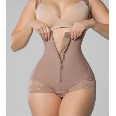Double Compression Triangle Shorts Fajas Colombians Open Chest Waist Trainer Tummy Control Sheath Slimming Bodysuit Polyamide