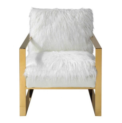 Modern Stainless Steel Frame Faux Fur Chaise Lounge for Living Room