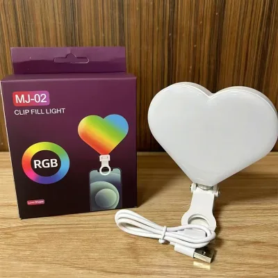 Cute Heart Clip Phone Video Fill Lamp USB Charging Battery Power Colorful RGB Portable Atmosphere LED Selfie Light