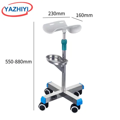 YAZHIYI Wheeled Medical Foot Support Stand With Tray Adjustable Stainless Steel Pole For Clinic Wound Treatment