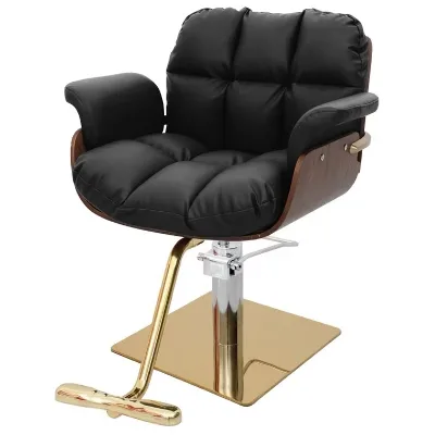 Factory Outlet Simple Beauty Chair Salon Furniture Wooden Frame Black Leather Ladies Chair