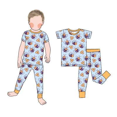 Little Glow Kids Hot Sale Wholesale Custom Logo Kids 2 Piece Pajamas Cute Print Bamboo Fabric Lightweight Breathable Sleepwear