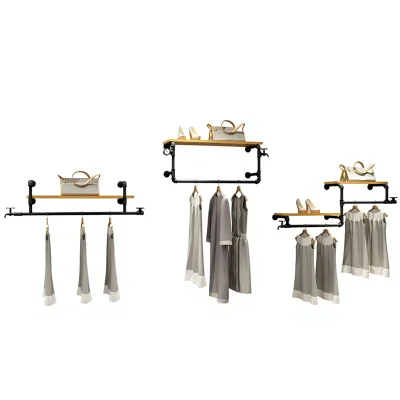 Wall-mounted Vintage Industrial-Style Coat Rack with Shelving Unit for Clothing Stores China
