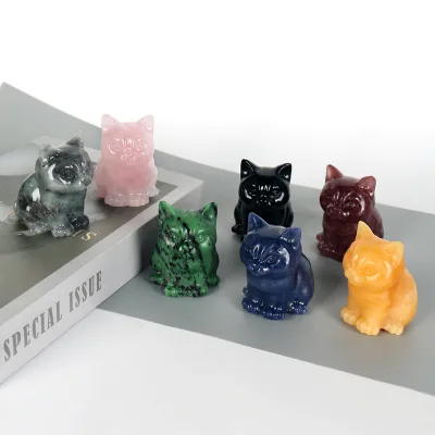 Wholesale Hand Carved Rose Quartz Crystal Cats Obsidian Crystal Stone Small Size Cat Animals for Decoration