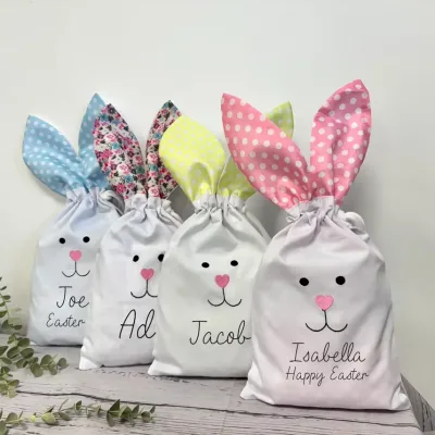 Personalized Name Easter Bunny Bag Drawstring Festival Decoration Gift Bag Cute Gift Basket Easter Basket
