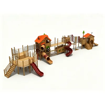 Rustic Wooden Combo Slide, All-weather Stable Structure for Commercial Outdoor Play Area