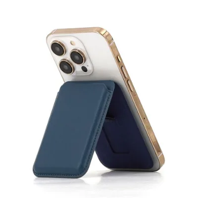 Leather Magnetic Wallet Mobile Phone Card Slot Holder Stand for Magsafe with Metal Ring Stickers