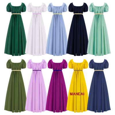Renaissance Dress Regency Romance Style Satin Vintage Party Gown Medieval High Waist Jane Austen Dress Halloween Cosplay Costume