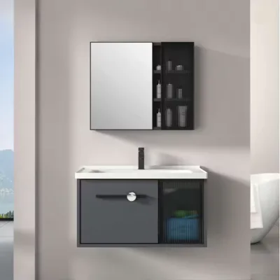 Modern Aluminum Wall Cabinet for Apartment Hotel Slate Countertop Vanity Washbasin Waterproof Design Bathroom Cabinets Set