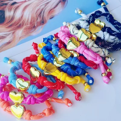 Custom Handmade Woven Adjustable Hand Rope Braided Bracelet  Gold Plated Love Heart String Bracelet for Valentine's Day Gift