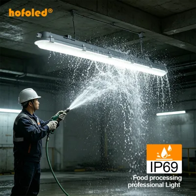 IP69K LED Vapor Tight Light PMMA NSF HACCP Certified High Pressure Washdown 80-100 Bar Batten Tri-proof Light for Food Grade