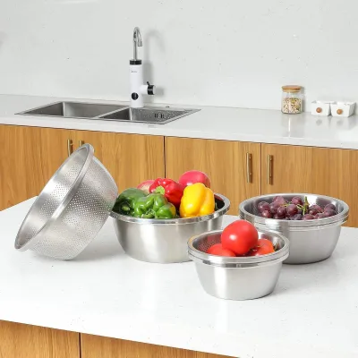 Stainless Steel Vegetable and Rice Washing Basin with Draining Sieve Eco-Friendly Durable Kitchen Tool for Household Use