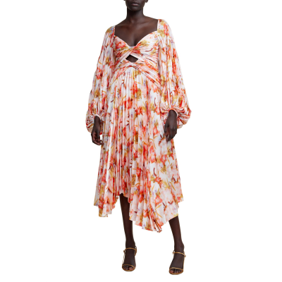 Maxi Print Chiffon Flower Dress Woven Solid Pattern