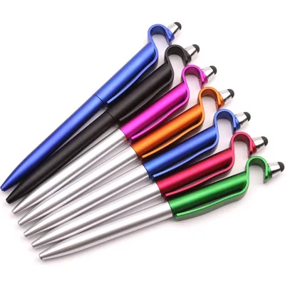 Manufacture Wholesale High Quality Adverting Promotion Custom Logo Multi function Plastic Ball Pen with Phone Holder and Stylus