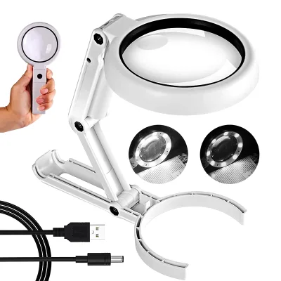 Elder Reading Books Magazine Dual Magnification Lens 2 Light Settings Handsfree Magnifier with 8 LED Lights