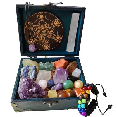 Cross-border Natural Clear Quartz Healing Rainbow Crystal Set Colorful Agate Cluster Raw Crystal Specimen Boxed Individually