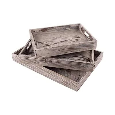Solid Custom-made Rustic Vintage Style Decorative Natural Wood Serving Tray