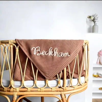 Custom Name Cable Knitted Crochet Baby Blanket 100% Organic Eco-friendly Cotton Comforter Blanket for Boys and Girls