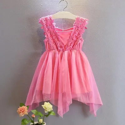 New Fashion Kid Clothing Korean Style Beautiful Pink Sleeveless Evening Dress
